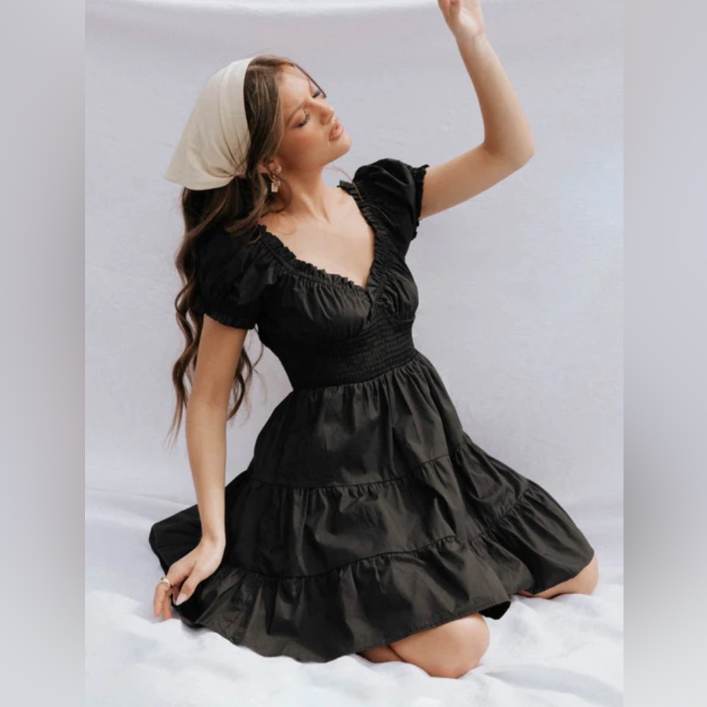 Princess Polly Daniela Dress Black Puff Sleeve